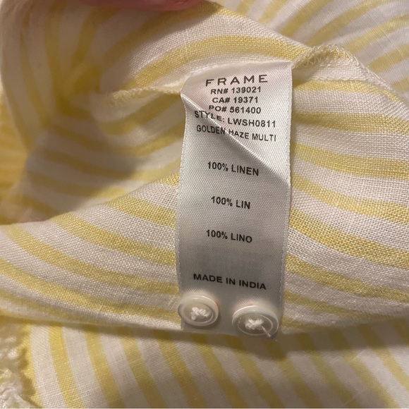 NWT Frame Striped Linen Button Down shirt yellow white L‎ relaxed casual coastal - Picture 5 of 5